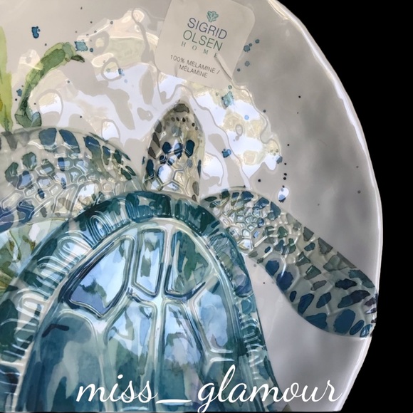Sigrid Olsen Home 14" Melamine Serving Platter Bowl Sea Turtle Nautical Marine - Picture 2 of 2